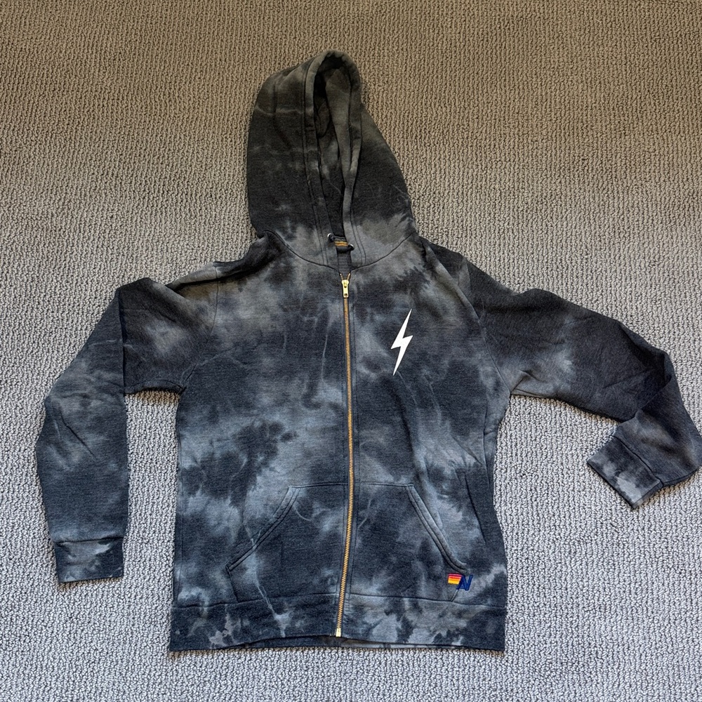 Aviator Nation Black Tie-Dye Hoodie with Lightning Bolt